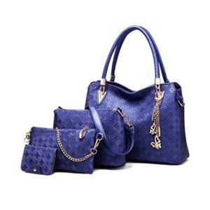 4 pcs Womens PU Leather Purses and Handbags with Matching Wallets - Blue